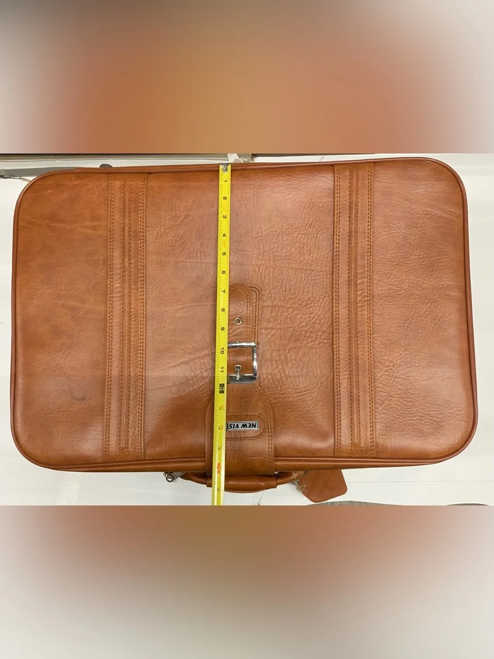 New Vista Brown Faux Leather Suitcase 23-25in Solid w/ Clothing Compartment